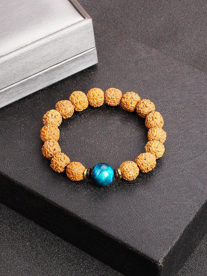 12mm Vajra Bodhi Rudraksha Bracelet with Red Tiger Eye and Aquamarine (Protection, Courage, Calmness, Mental Energy, Harmony) Length: 12mm (Parallel Import)