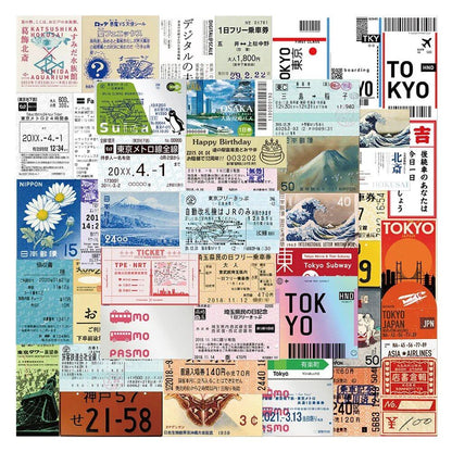 10/30/60枚 レトロな日本風チケットステッカー かわいいデコレーション DIY 旅行スーツケース スマホ ノート 自転車 ギター 落書きデカール おもちゃ カラー： 並行輸入品