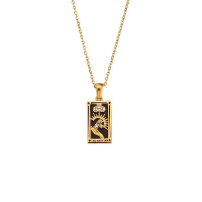 Stainless Steel 12 Zodiac Sign Necklace for Women, Zodiac Pendant, Gold Plated Square Clavicle Chain, Birthday Jewelry, Metal Color: Parallel Import