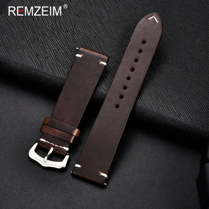 Handmade Genuine Leather Watch Band, 18mm, 20mm, 22mm, 24mm, Steel Buckle Strap for Watches, High-Quality Wrist Belt, Bracelet + Tools Included, Band Color: mm, Parallel Import
