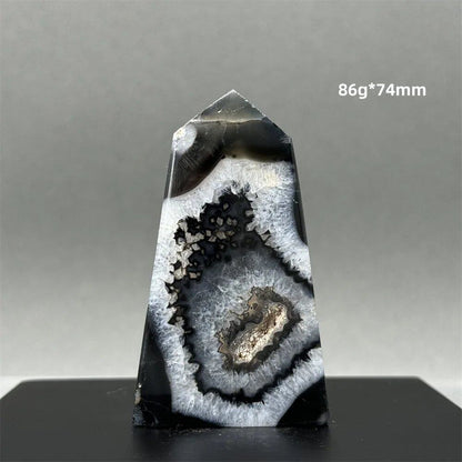 Natural Black Agate Gid Obelisk Wand for Healing, Aura, Meditation, Spiritual Energy, Feng Shui, Altar, Home Decor, Ornaments, Color: Parallel Import