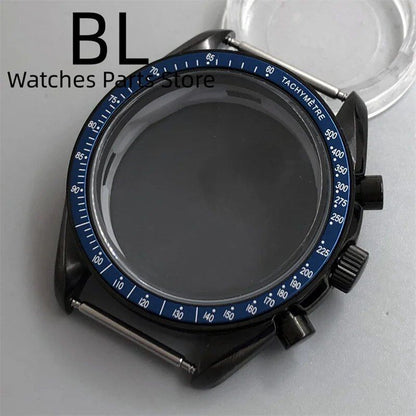BLIGER 40mm Black PVD VK63 Watch Case with Black, Blue, Red, Green, and Silver Inserts, Acrylic Mirror, and VK63 Movement Assembly and Repair Parts; Dial Diameter: VK63 (Imported)