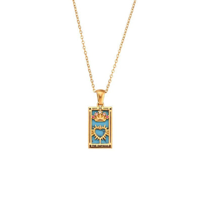 2022 Color-Resistant Colorful Tarot Necklace with Zircon Star, Moon, Sun, Lovers, Magician, Knight, and Empress Pendants for Women, 40cm Long; Metal Color: Parallel Import