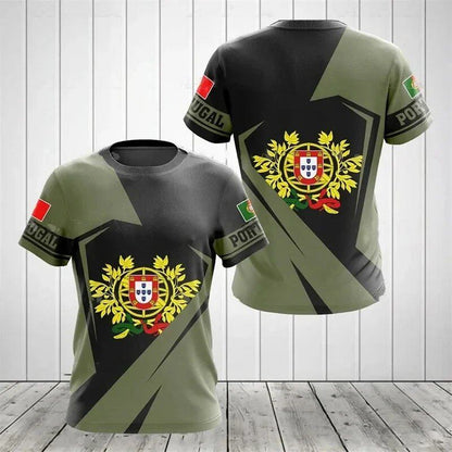 3D Printed Portuguese Flag T-Shirt with Portuguese Emblem and Spiritual Totem, Men's Short Sleeve Cool T-Shirt, Streetwear, Size: Parallel Import