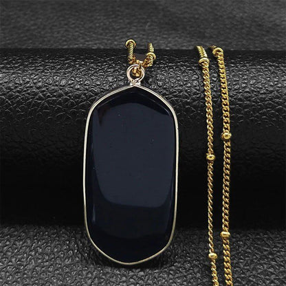 Obsidian Pendant Necklace in Gold or Stainless Steel, Natural Stone, Reiki Healing, Spiritual and Meditation Jewelry, NA1 Metal Color, 50cm, JZP GD, Parallel Import