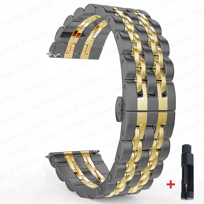 22mm and 20mm Stainless Steel Bands for Samsung Galaxy Watch 3, 4, 5 (45mm), Gear S3 (46mm and 42mm), and Active 2 (40mm and 44mm) - Compatible with Amazfit BIP 2 and GTR. Band Color: mm; Ships from: Parallel Import