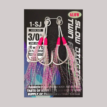 1-SJ Slow Jigging Twin Assist Mustad Hook Glow Jigging Hook for Black Porgy (Sea Bream) Sea Fishing, Hook -0, Parallel Import