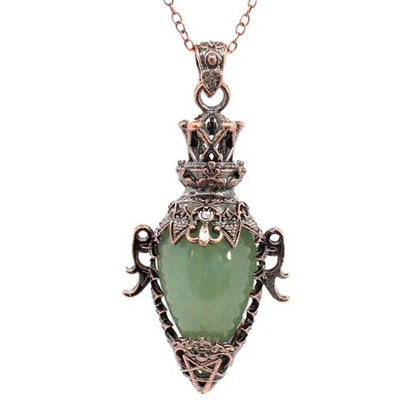 Crystal Pendant Necklace for Dowsing and Spiritual Divination, Natural Amethyst, Rose Quartz, and Onyx, Antique Pendulum Pendant, Metal Color: Parallel Import