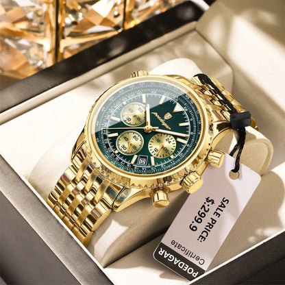 POEDAGAR Men's Luxury Watch with Date Display, Chronograph, Stainless Steel, Waterproof, Luminous, Sports, Military Quartz, Color: 960, Parallel Import