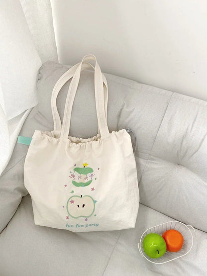 カートゥーン ドッグ刺繍 レディース ショルダーバッグ ドローストリングデザイン 通勤・買い物バッグ 大容量 トートバッグ 色： 並行輸入品