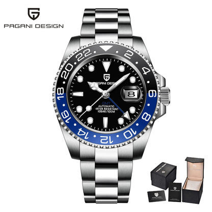 Pagani Design Model 40mm GMT Mechanical Watch with Sapphire and Ceramic Bezel, Automatic, Stainless Steel, 100m Water Resistance, Parallel Import