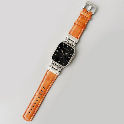 Premium Leather Band for Apple Watch Ultra 2 (49mm/46mm/45mm/44mm/42mm) - Compatible with iWatch Series 10/9/8/7/6/5, Sport Bracelet Strap, Band Color: Parallel Import