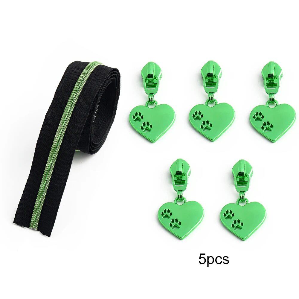Set of 5 Beef Puller Sliders, 2 Yards, Black Fabric Chain Tees, Metal Zippers, Craft Supplies, DIY Wallet Materials, Size: 2 Yards, 5 Pull Tabs; Parallel Import