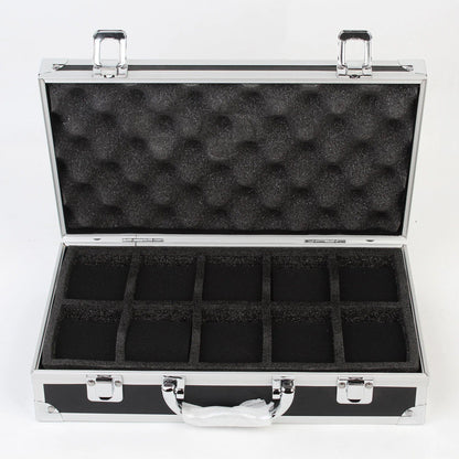10/12" 18-Division Grid Aluminum Alloy Black Watch Storage Box, Jewelry Collection Box, Portable, Large Capacity, High-Quality Gift Box, Parallel Import