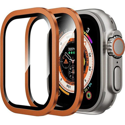 Apple Watch Ultra 49mm / Ultra 2用 ガラス全面保護フィルム 2枚セット メタルフレーム+強化ガラス カラー：;ダイアル直径：ウルトラ1 2 49mm 2個 並行輸入品