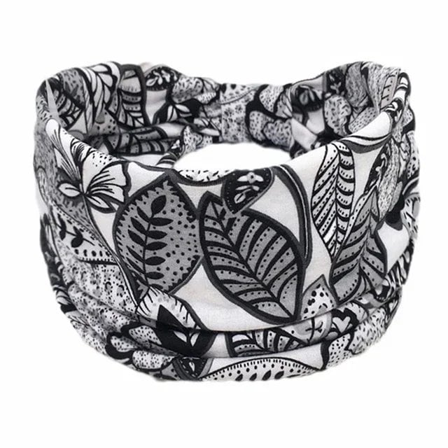 New Boho Floral Print Wide Headband with Vintage Knot Elastic Turban Headwrap for Women and Girls, Cotton Soft Bandana Hair Accessory, Parallel Import