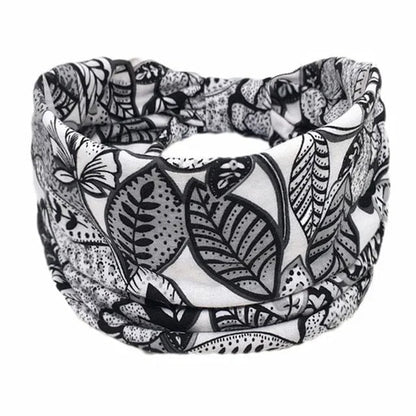 New Boho Floral Print Wide Headband with Vintage Knot Elastic Turban Headwrap for Women and Girls, Cotton Soft Bandana Hair Accessory, Parallel Import