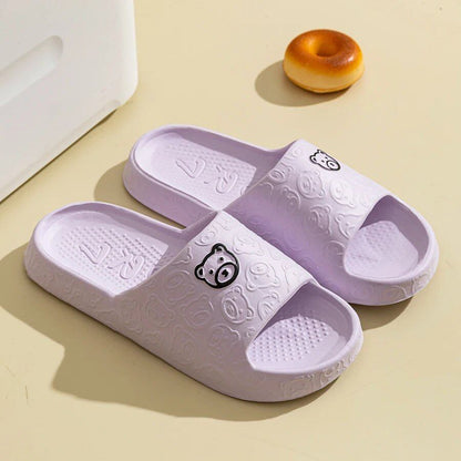 Men's Summer Slippers with Bear Characters, Soft, Thick Sole, Non-Slip, for Indoor Use, Women's Stylish Sandals, Bathroom, Beach, Outdoor Shoes, Couples' Shoes, Parallel Import