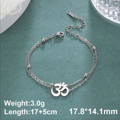 Dawapara Om Sanskrit Symbol Anklet Bracelet, Hindu Yoga Ankle Chain Bracelet, Stainless Steel, Spiritual Jewelry, 100cm, Parallel Import