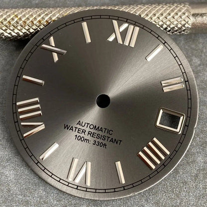 MATELION 29mm Steel Roman Numeral Sunburst Dial with Black, Blue, Gold, or Silver Dial, Compatible with NH35 and NH36 Automatic Diver Men's Watches, Parallel Import