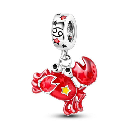 925 Sterling Silver Zodiac Lucky Charm Pendant, Custom Bracelet Charm Beads, Necklace, DIY Women's Jewelry, Gem Color, Parallel Import