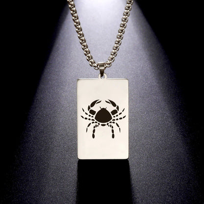 Men's 12 Zodiac Signs Pendant Necklace with Box Chain, Ancient Greek Style, Stainless Steel, Fade-Resistant, Zodiac Astrology Gift, 60cm Long; Metal Color: Parallel Import