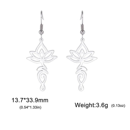 EUEAVAN Lotus Flower Unalome Pendant Earrings, Yoga Om Sanskrit Symbol, Spiritual Stainless Steel, Buddhist Amulet, Women's Jewelry, Metal Color: Style Color, Parallel Import