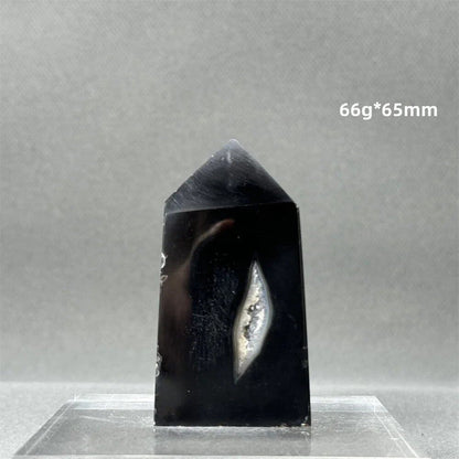 Natural Black Agate Gid Obelisk Wand for Healing, Aura, Meditation, Spiritual Energy, Feng Shui, Altar, Home Decor, Ornaments, Color: Parallel Import