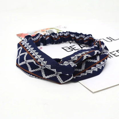 Women's Summer Bohemian Print Headband, Retro Cross Turban, Bandage Bandana, Hair Accessory, Head Wrap, Parallel Import
