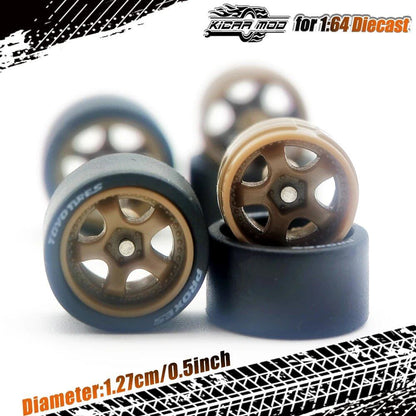 1/64 Scale Work S1 Rubber Tire Wheels, Large Size, Diecast Model Car Modification Parts for Hot Wheels, Matchbox, and Tomica, D:13mm, 1 Set, Parallel Import