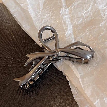 Set of 2 Geometric Metal Bow Hair Clips for Women, Gold, Silver, and Black, Bow Hairpins, Thick and Thin, Crab Clips, One Size; Imported