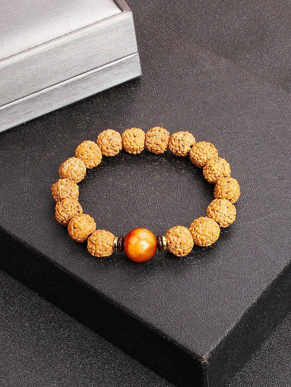 12mm Vajra Bodhi Rudraksha Bracelet with Red Tiger Eye and Aquamarine (Protection, Courage, Calmness, Mental Energy, Harmony) Length: 12mm (Parallel Import)