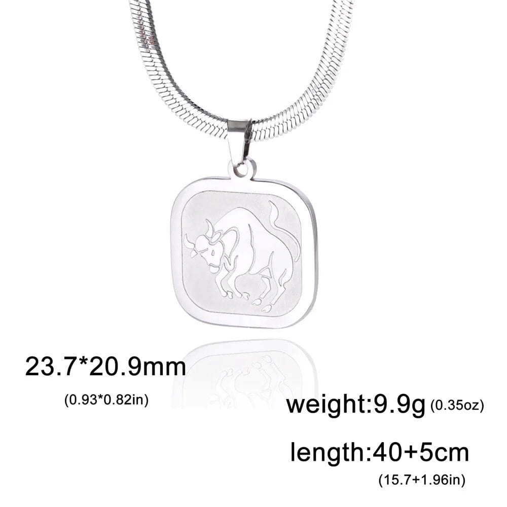 Women's 12 Zodiac Signs Necklace, Stainless Steel, Horoscope, Zodiac Pendant, Medallion, Snake Chain, Birthday Jewelry, "My Shape," 50cm Long; Metal Color: Parallel Import