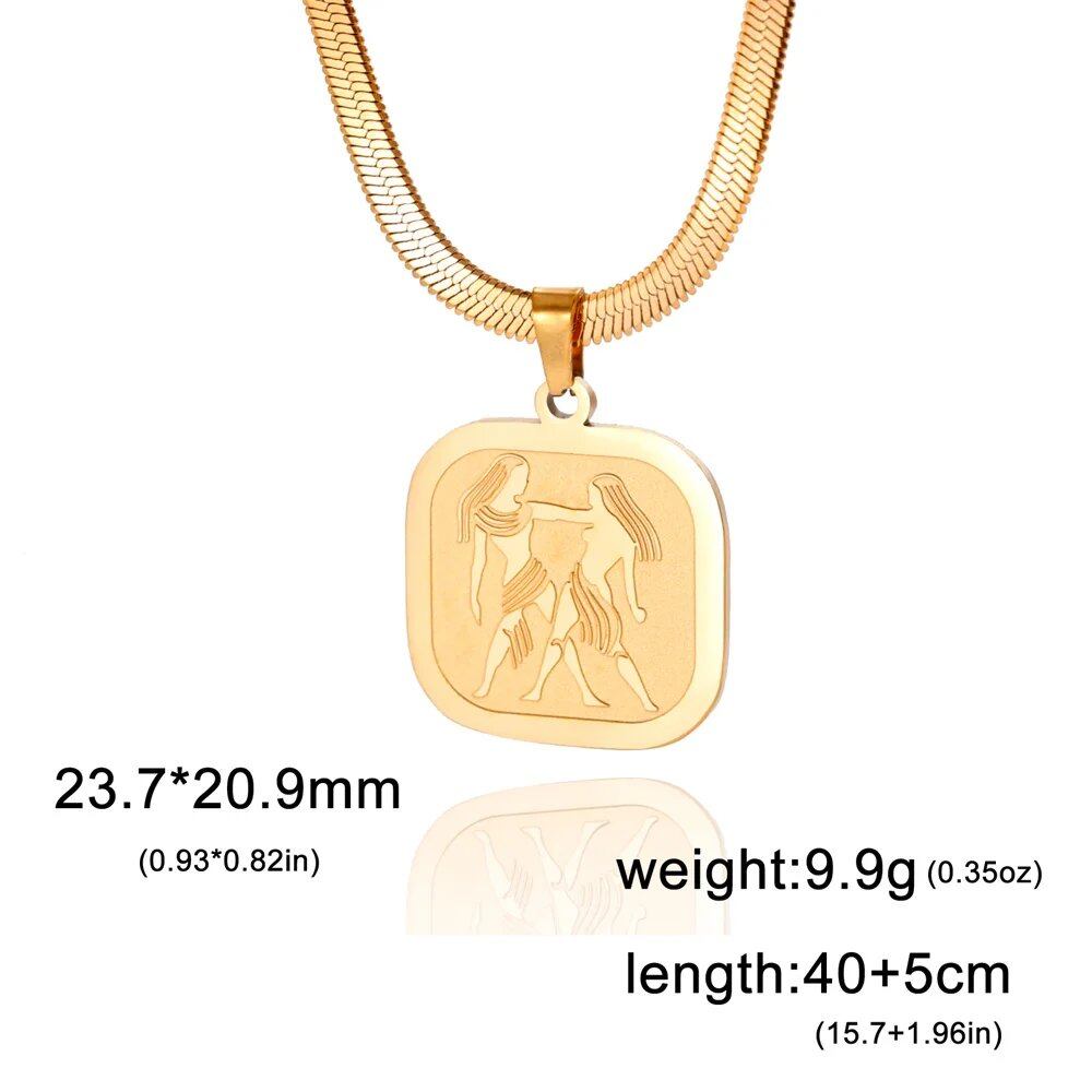 Women's 12 Zodiac Signs Necklace, Stainless Steel, Horoscope, Zodiac Pendant, Medallion, Snake Chain, Birthday Jewelry, "My Shape," 50cm Long; Metal Color: Parallel Import