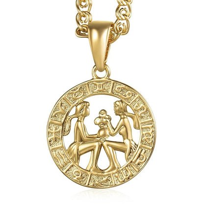 12 Zodiac Sign Charm Necklace, Gold, Snake Chain, 20 Inch, Christmas Gift, GP358, Parallel Import