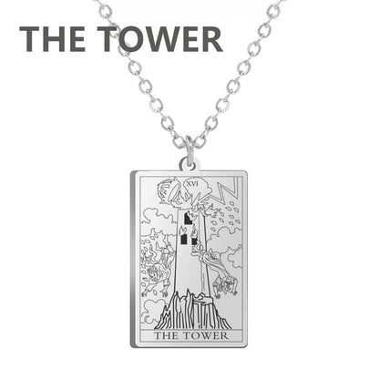 Stainless Steel Classic Tarot Card Pendant Necklace, Major Arcana, Gypsy Tarot, Divination Necklace, Jewelry, Mother's Day Gift, Parallel Import