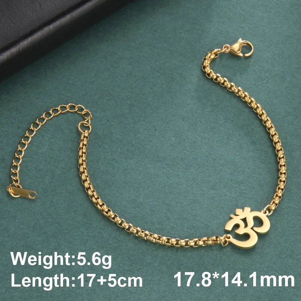Dawapara Om Sanskrit Symbol Anklet Bracelet, Hindu Yoga Ankle Chain Bracelet, Stainless Steel, Spiritual Jewelry, 100cm, Parallel Import