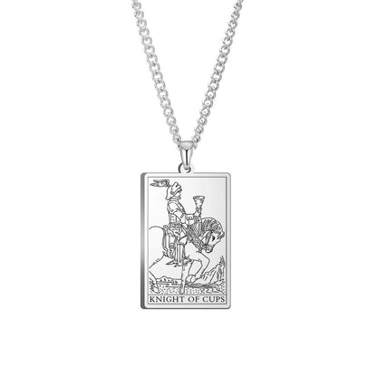 Dawapara Cups Tarot Card Link Chain Pendant Necklace, Vintage Amulet Necklace for Men and Women, Stainless Steel, Parallel Import