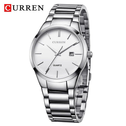 Karlen Men's Watch, Simple, Slim, Waterproof, Business Style, Quartz Movement, Calendar, Stainless Steel Strap, 8106, Parallel Import