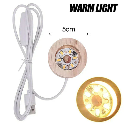 1/4-Piece Wooden LED Display Base Light, Glowing USB Lamp Holder, Crystal Ball, Glass, Resin Art Ornament Stand, Decoration, Kids Gift, Size: 2cm, Parallel Import