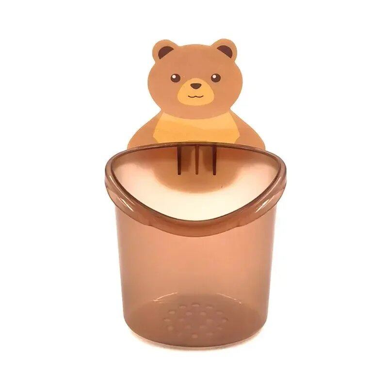 1/2-Piece Cute Bear Pattern Wall-Mounted Toothbrush Storage Rack for Bathroom, Multifunctional Toothbrush Holder, Bathroom Accessory, Parallel Import