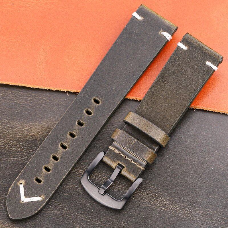 Genuine Oil Wax Leather Watch Band, Handcrafted Cowhide Leather Strap for Men and Women, 18mm, 20mm, 22mm, 24mm, Quick Release, Vintage Belt, Accessory, Band Color: mm, Parallel Import