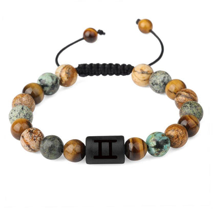 12 Zodiac Sign Beaded Bracelet, Natural Tiger Eye Stone, Zodiac Sign Bracelet for Men and Women, Charm Jewelry, Gift, Metal Color: Parallel Import