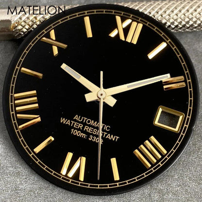 29mm Sunburst Dial Roman Dial Compatible with NH35, NH36, NH38, NH70, NH71, NH72, 4R35, and 4R36 Automatic Movement with Metallic Markers and DJ Hands (Parallel Import)