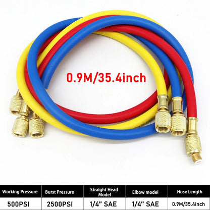 0.9M-1.8M AC Charging Hose Tube Kit with Low-Loss Fittings for R134A, R12, and R22 Refrigerants, Includes Air Conditioner Manifold Gauge, Parallel Import