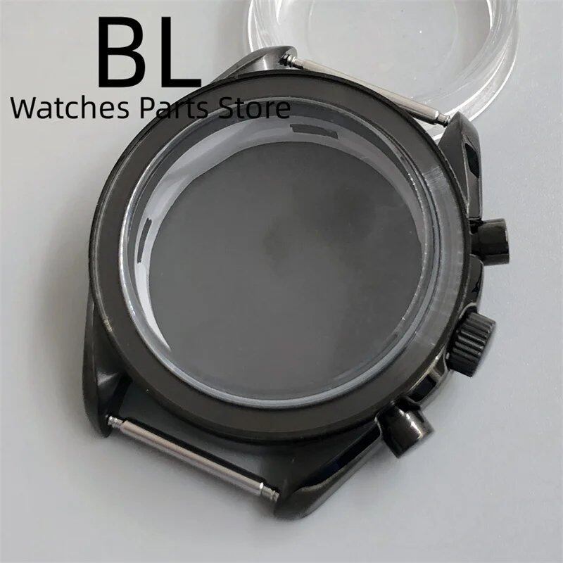 BLIGER 40mm Black PVD VK63 Watch Case with Black, Blue, Red, Green, and Silver Inserts, Acrylic Mirror, and VK63 Movement Assembly and Repair Parts; Dial Diameter: VK63 (Imported)