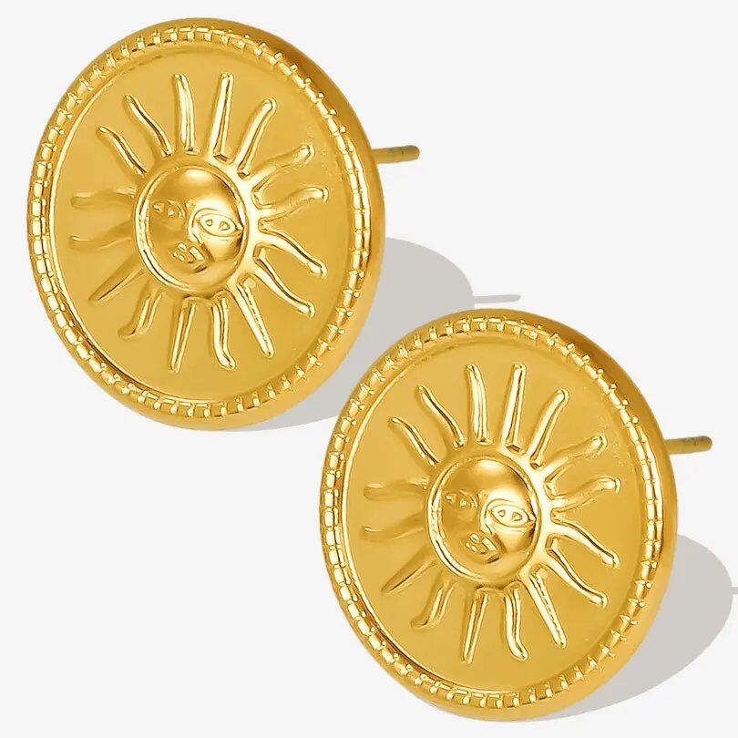 1/2 Pair Ancient Egyptian Sacred Sun Totem Stainless Steel Earrings, Fade-Resistant, Unisex Accessories with Earplugs, Metal Color, Parallel Import