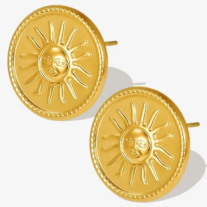 1/2 Pair Ancient Egyptian Sacred Sun Totem Stainless Steel Earrings, Fade-Resistant, Unisex Accessories with Earplugs, Metal Color, Parallel Import