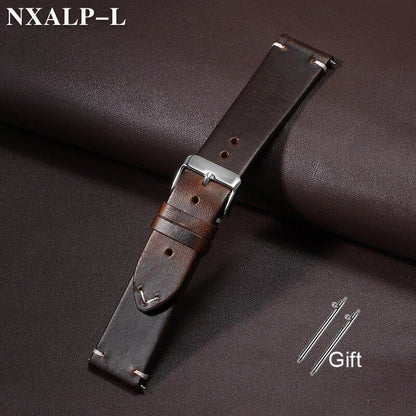 Quick-Release Calf Leather Watch Strap, 18mm, 19mm, 20mm, 21mm, 22mm, 24mm, Oil-Waxed, Cowhide Leather, Men's, Women's, Business, Wristband, Accessory, Band Color: mm, Parallel Import