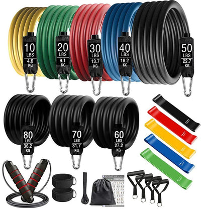 360lbs Resistance Band Set for Fitness Exercise, Elastic Tube, Pull Rope, Yoga Bands, Training Workout Equipment, Home Gym Weights, Color: SET - Parallel Import